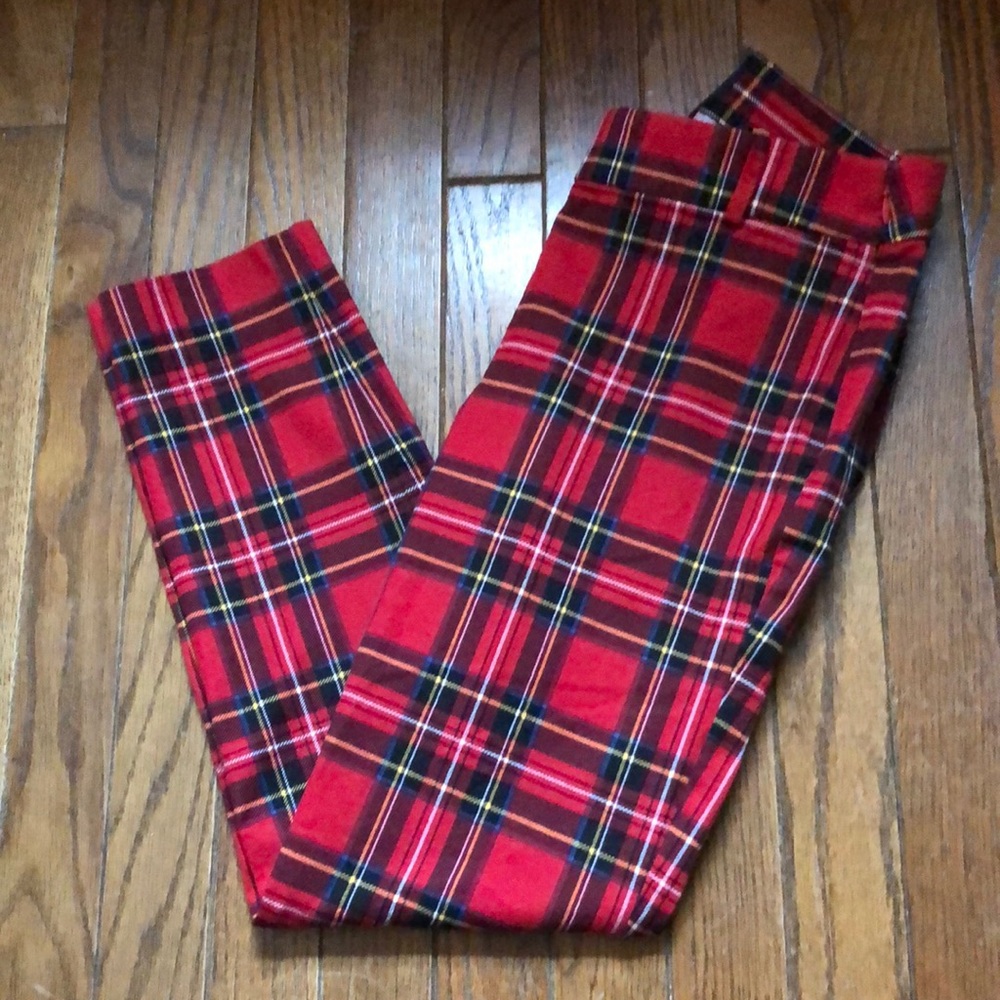 J. Crew Red Plaid Stretch Pants